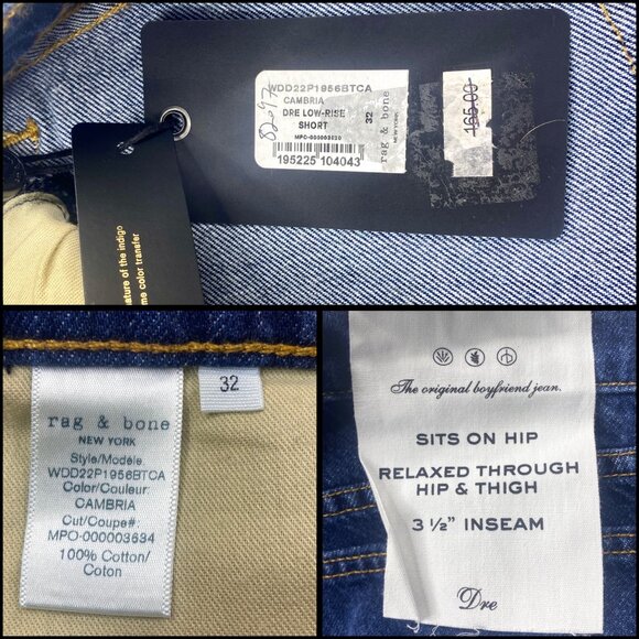Rag & Bone Blue Denim Dre Low-Rise Frayed Hem Button Fly Shorts $165 Size 32 NEW - Picture 8 of 11